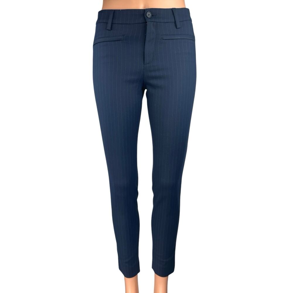 Denim Studio Blue Pinstriped Skinny Leg Mid Rise Zip Hem Trousers Dress Pants 24